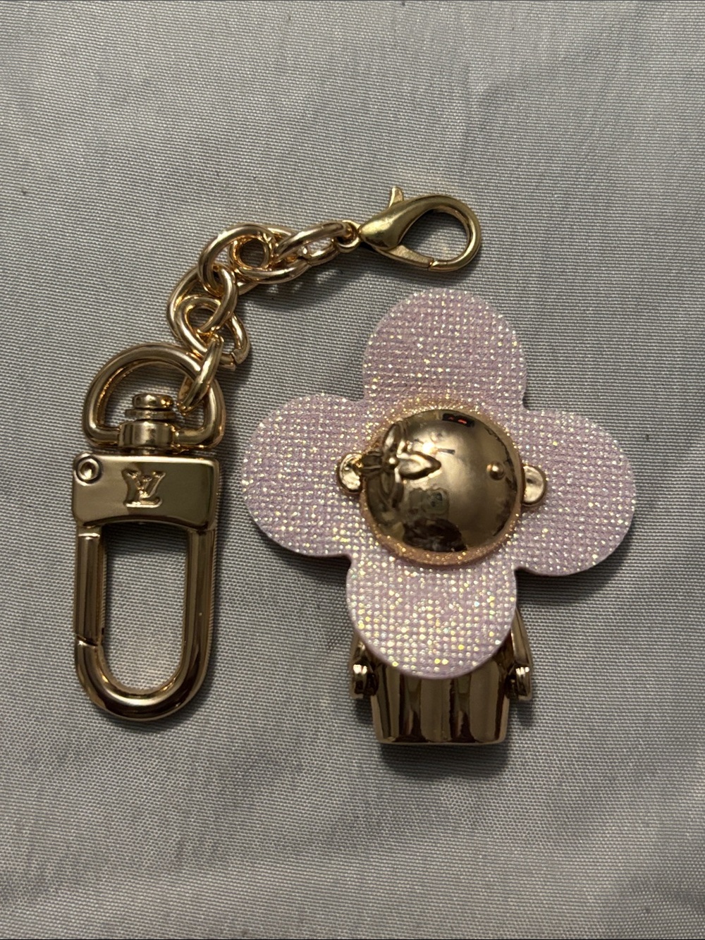 Designer Pink Flower Key & Card Holder Charm - Gold Hardware
